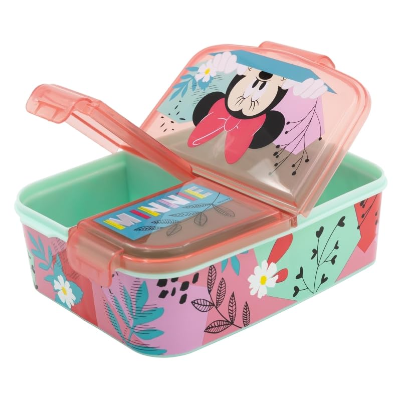 Porta Merenda Scuola con 3 scomparti Portamerenda in Plastica Bambini Pranzo Launch Box - BPA Free (per Minnie Mouse)