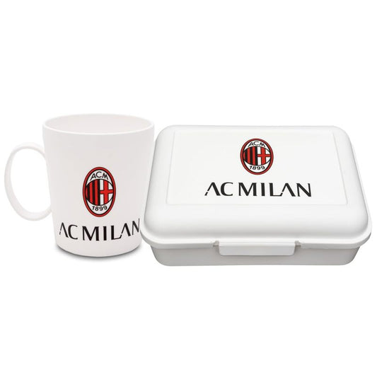 MILAN - Porta Merenda Gadget Bambino Uomo, Accessori per Scuola, Set Ufficiale Regalo – Porta Pranzo + Tazza Grande 360ml, Idea Compleanno Perfetta per la Colazione – per Microonde e Lavastoviglie