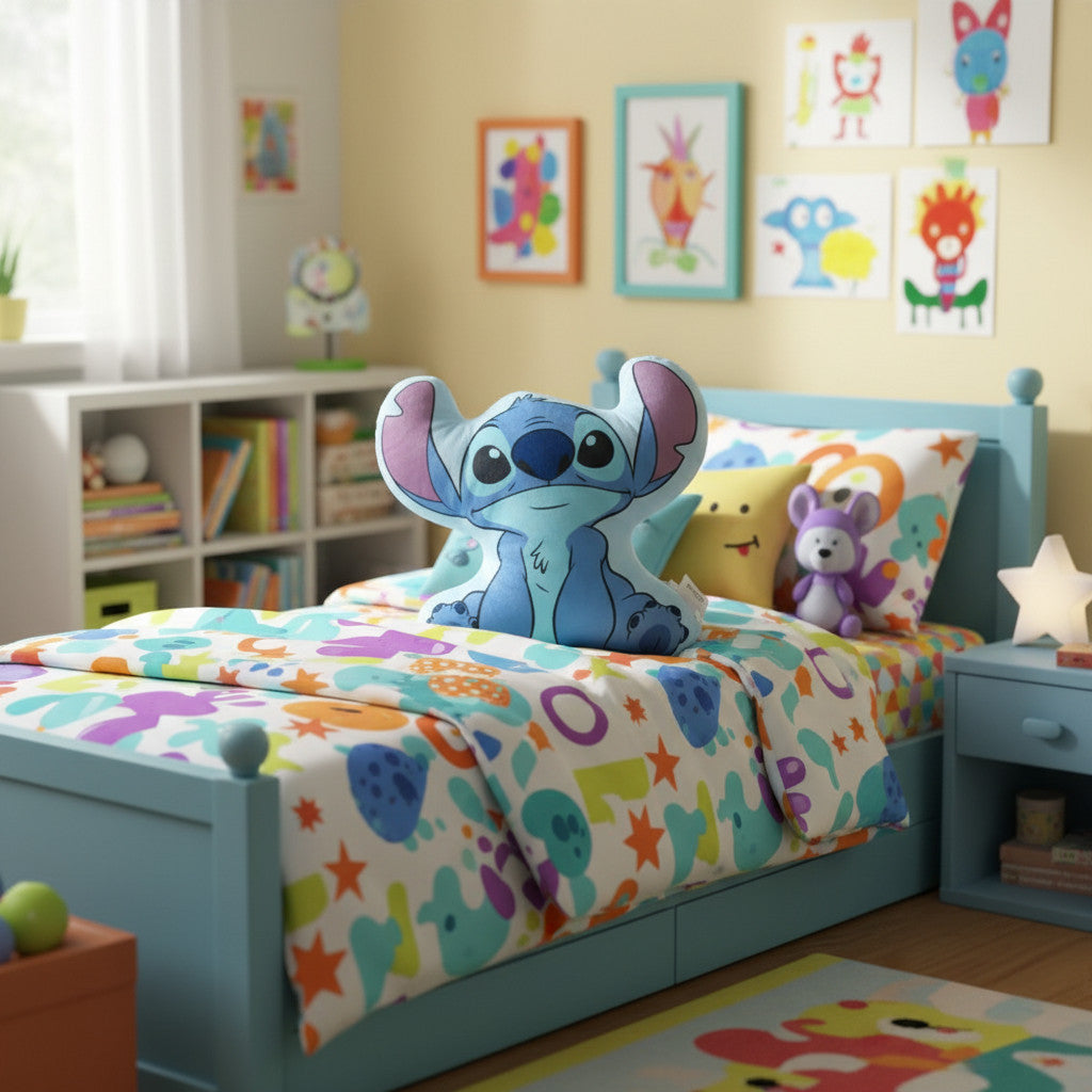 STITCH - Cuscino 3D Shaped Sagomato peluche Bambini in Poliestere con la Forma sagoma personaggio