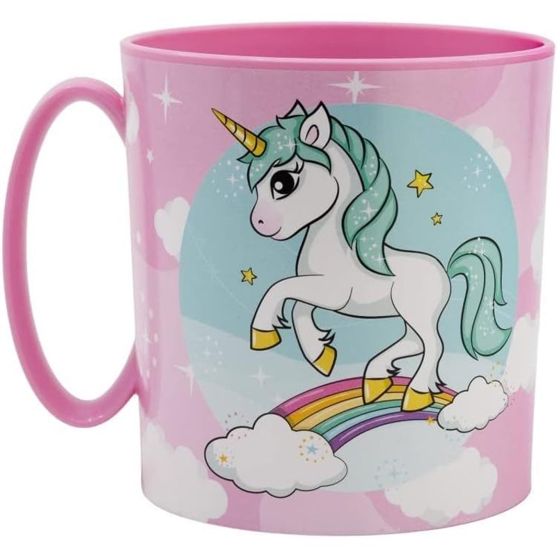 Set Merenda Colazione 2 Pezzi con Tovaglietta Ripiegabile Morbida Sottopiatto Pieghevole e Tazza Bicchiere 350ml per Microonde (UNICORNO)