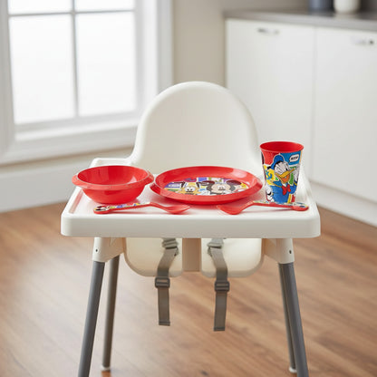 Set di stoviglie riutilizzabile per bambini bicolore – Set composto da 5 pezzi: Piatto, ciotola, bicchieri e posate per bambini e bebé - TOPOLINO