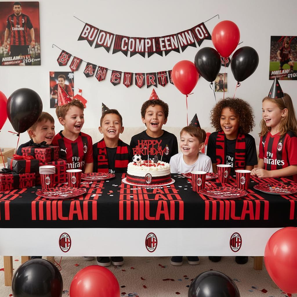 Tovaglia Calcio Tifoso decorazione per compleanno dei bambini e feste a tema, Rettangolare, 120 cm x 180 cm, lavabile - MILAN