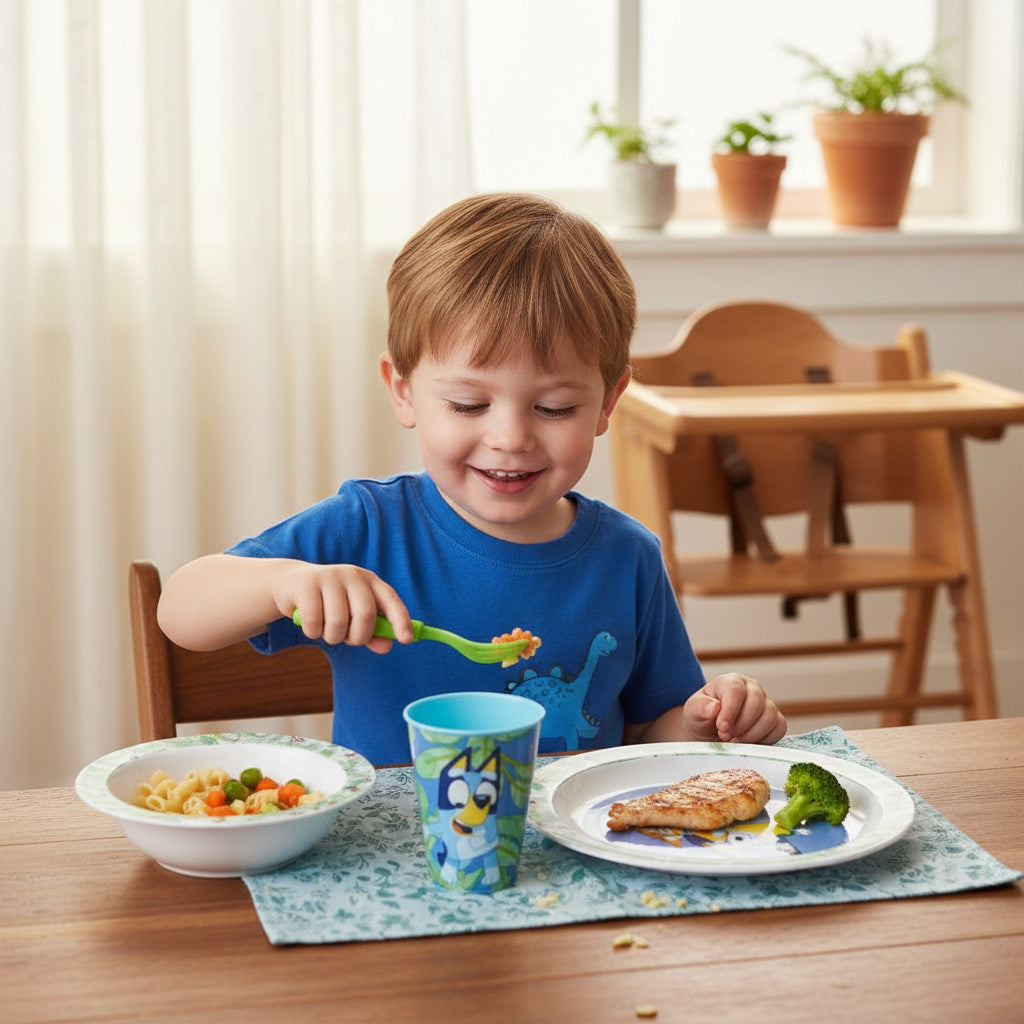 Set di stoviglie riutilizzabile per bambini bicolore – Set composto da 3 pezzi: Piatto, ciotola e bicchiere per bambini 