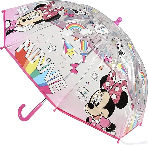 MINNIE MOUSE - Ombrello da Pioggia Trasparente e Multicolore unisex a campana per bambini TOPOLINA