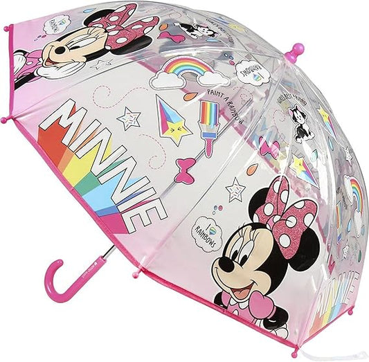 MINNIE MOUSE - Ombrello da Pioggia Trasparente e Multicolore unisex a campana per bambini TOPOLINA