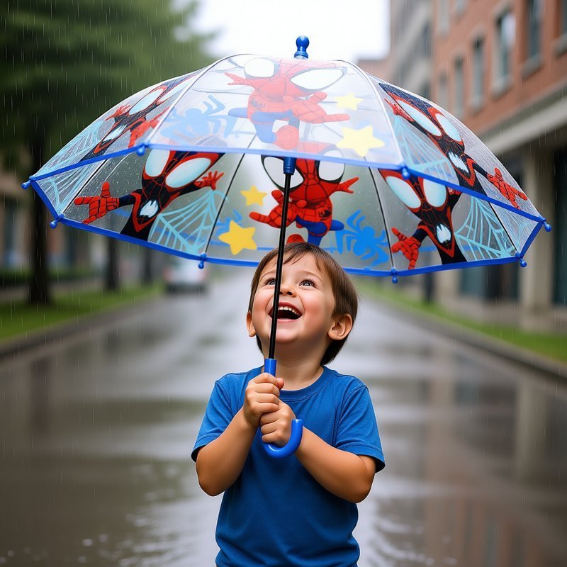 Spidey - Ombrello da Pioggia Trasparente a Campana per Bambini Spider 3