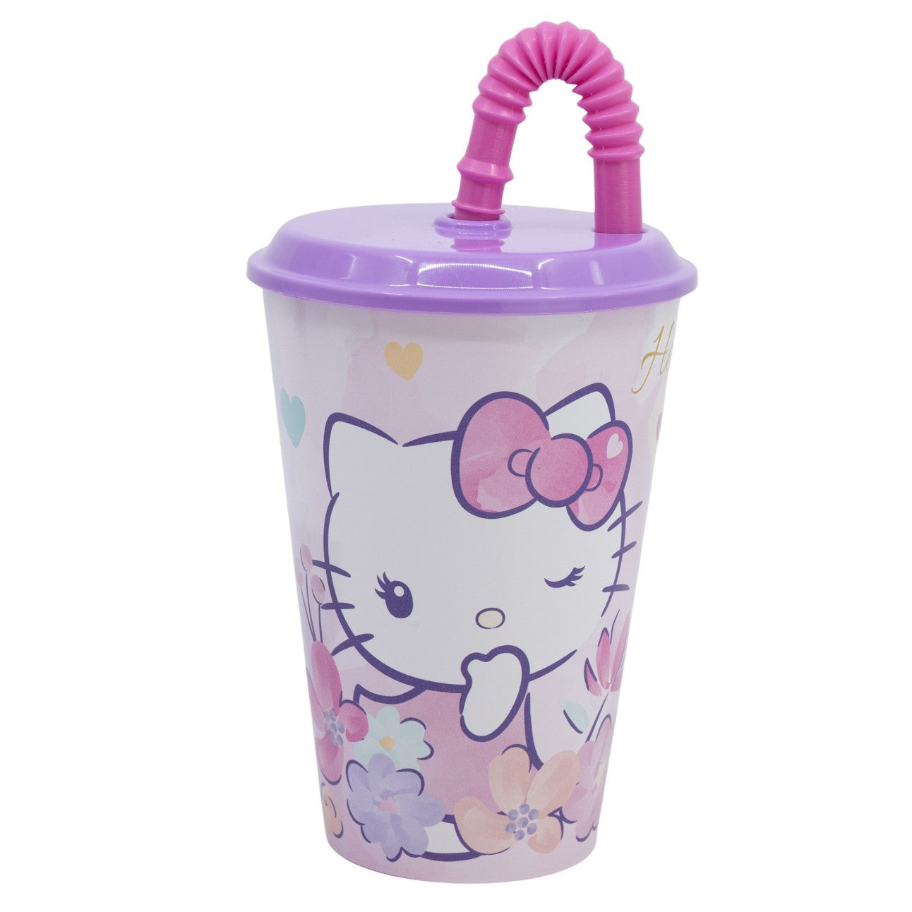 HELLO KITTY - Bicchiere ufficiale Per Bambini Con Cannuccia e coperchio Riutilizzabile - 430 ml