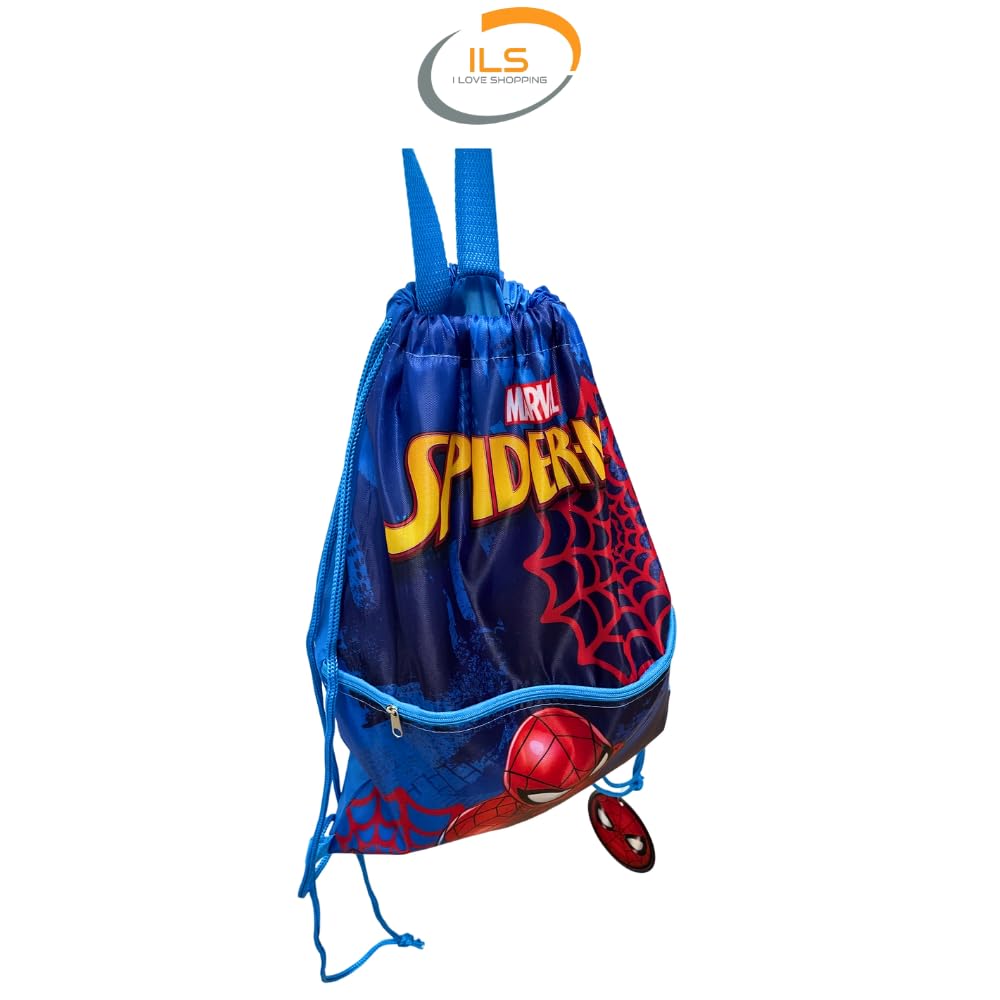 SPIDERMAN - Sacca Sportiva con manici e tasca per Bambino, Borsa Coulisse Zaino per Asilo, Palestra, Piscina, Viaggio, Portascarpe | per SPIDERMAN