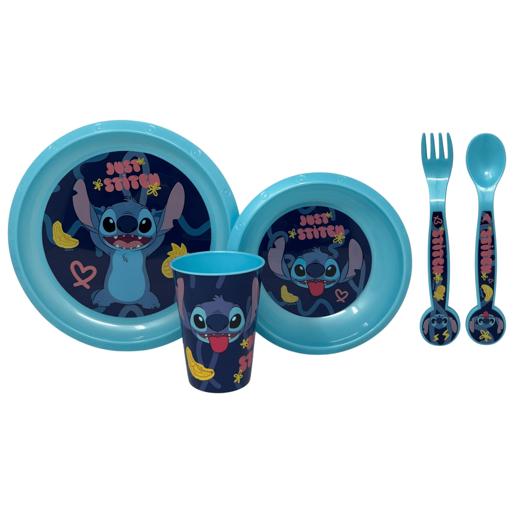 Set di stoviglie riutilizzabile per bambini bicolore – Set composto da 5 pezzi: Piatto, ciotola, bicchieri e posate per 
