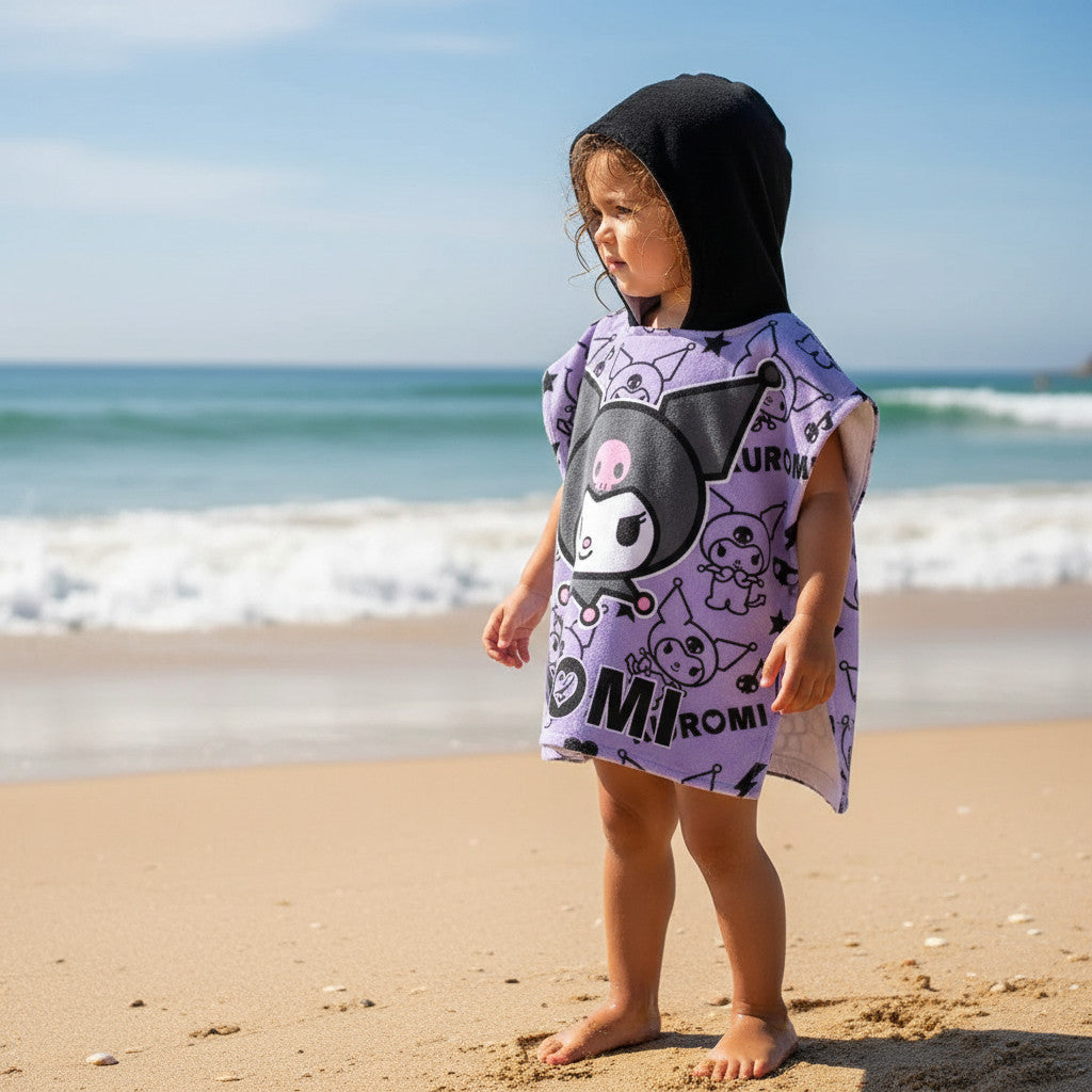 KUROMI - Poncho con cappuccio Asciugamano da spiaggia Mare e piscina Accappatoio in microfibra 55X90 cm asciugatura rapi