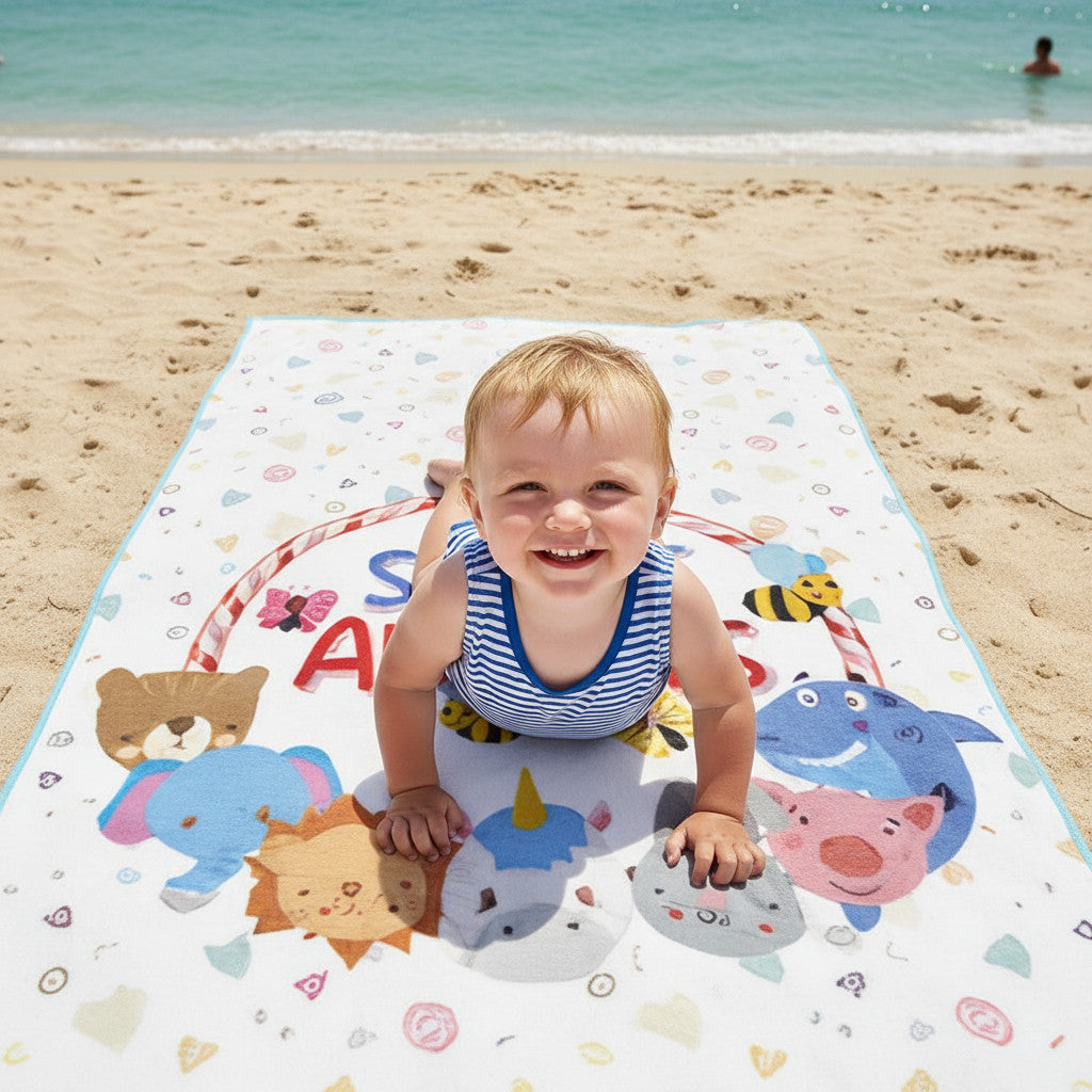 SWEET ANIMALS - Telo Mare Asciugamano da spiaggia e piscina in microfibra CM. 140X70 asciugatura rapida, ultra morbido ANIMALETTI