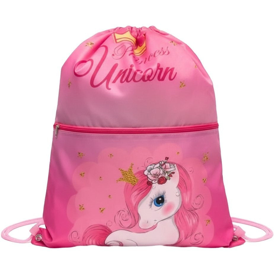 Sacca Sportiva con manici e tasca  Bambino, Borsa Coulisse Zaino  Asilo, Palestra, Piscina, Viaggio, Portascarpe (Unicor