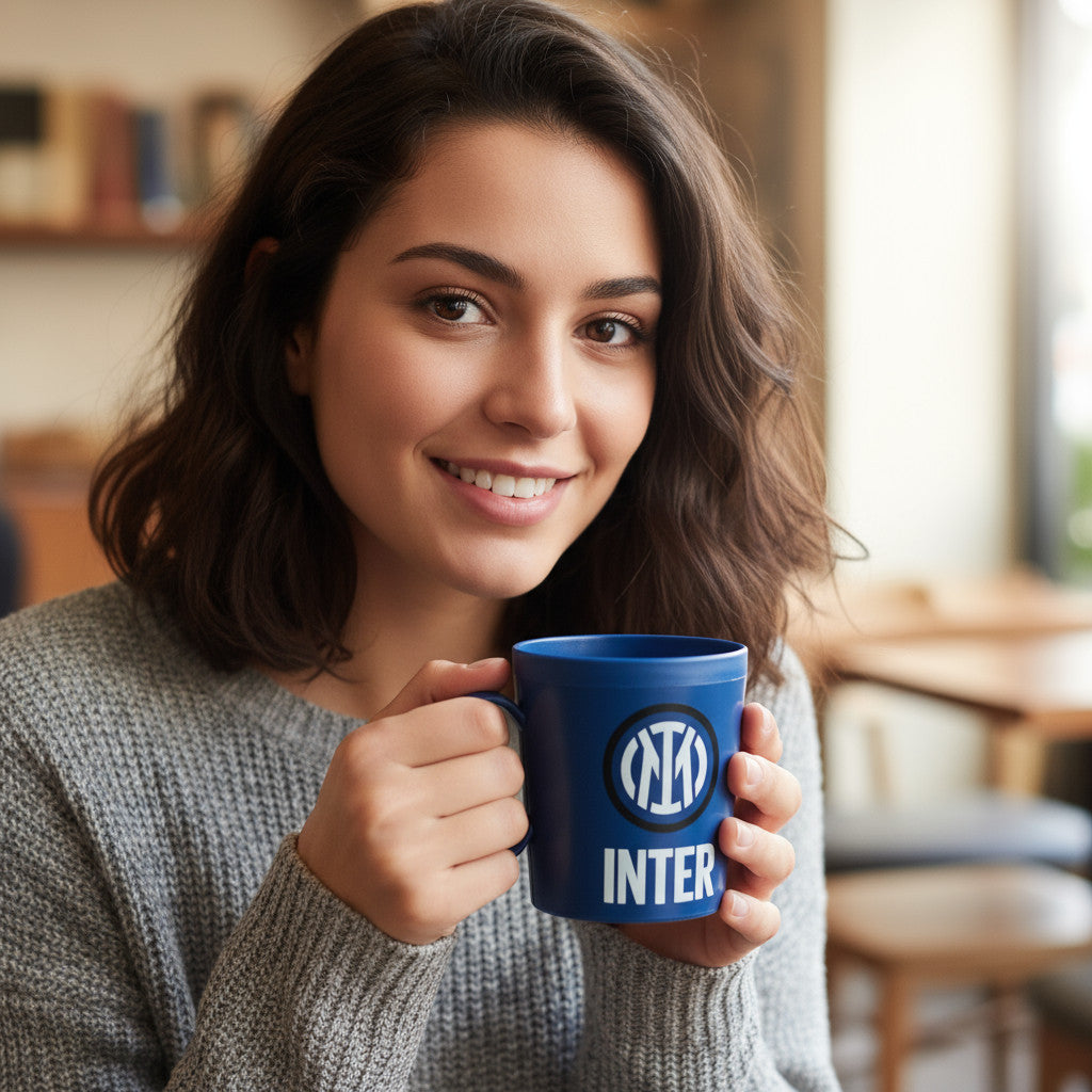 Tazza Ufficiale INTER Bicchiere in plastica 360ml per Microonde con manico Tifoso colazione BPA-free Made in Italy