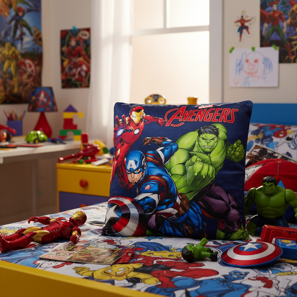 AVENGERS - Cuscino Ufficiale Arredo 40x40 cm morbido con imbottitura 100% poliestere per cameretta bambini e ragazzi - HULK