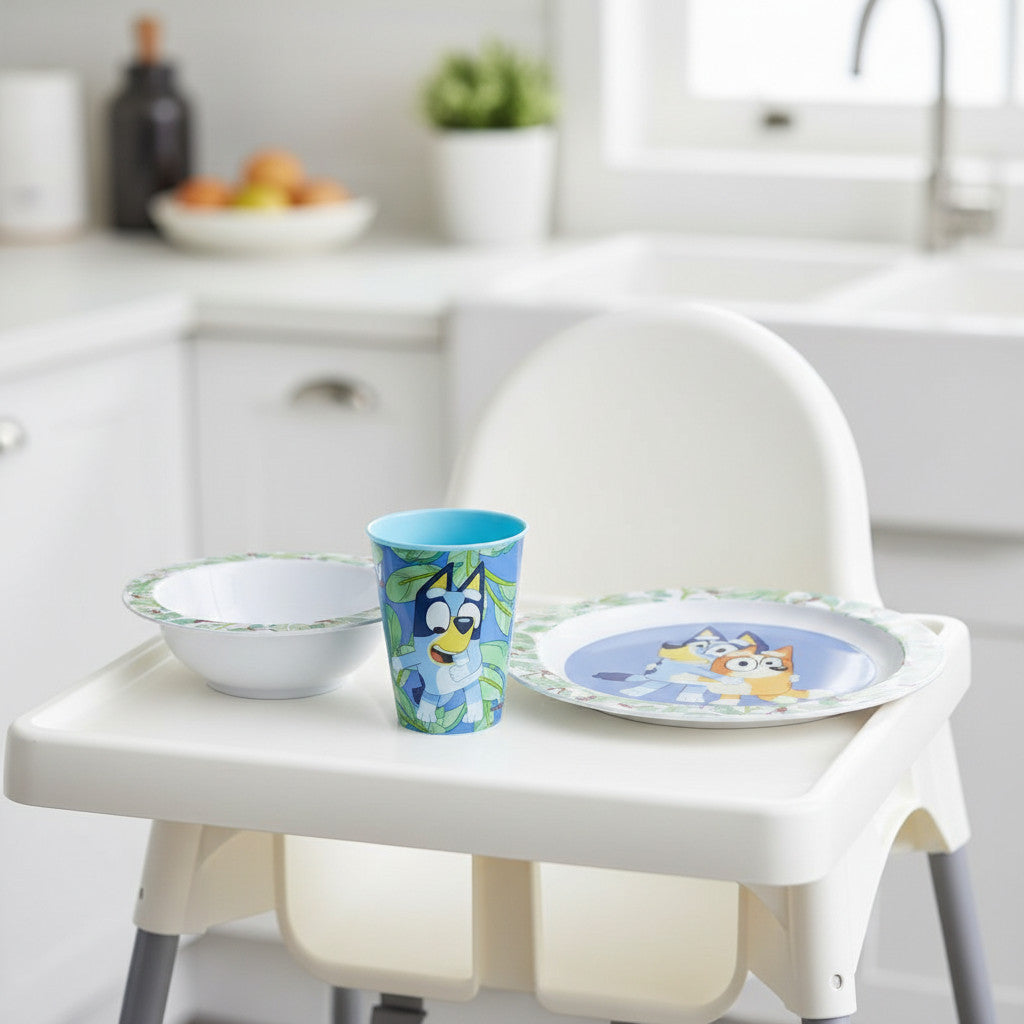 Set di stoviglie riutilizzabile per bambini bicolore – Set composto da 3 pezzi: Piatto, ciotola e bicchiere per bambini 