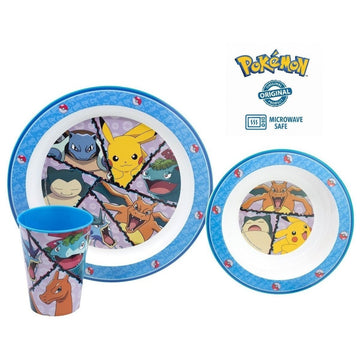 POKEMON - Set di stoviglie riutilizzabile per bambini bicolore – Set composto da 3 pezzi: Piatto, ciotola e bicchiere per bambini e bebé