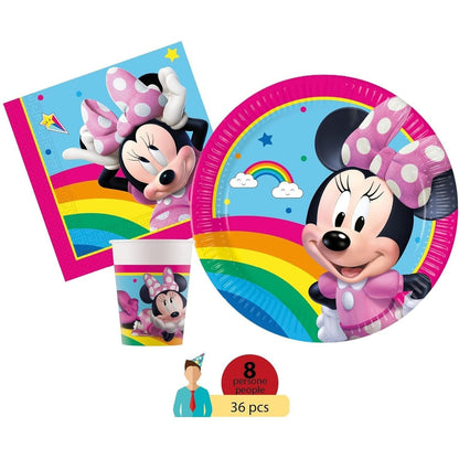 Kit Festa 8 Persone Set Tavola Addobbi Party Compleanno con 8 Piatti, 8 Bicchieri e tovaglioli (Minnie Mouse)