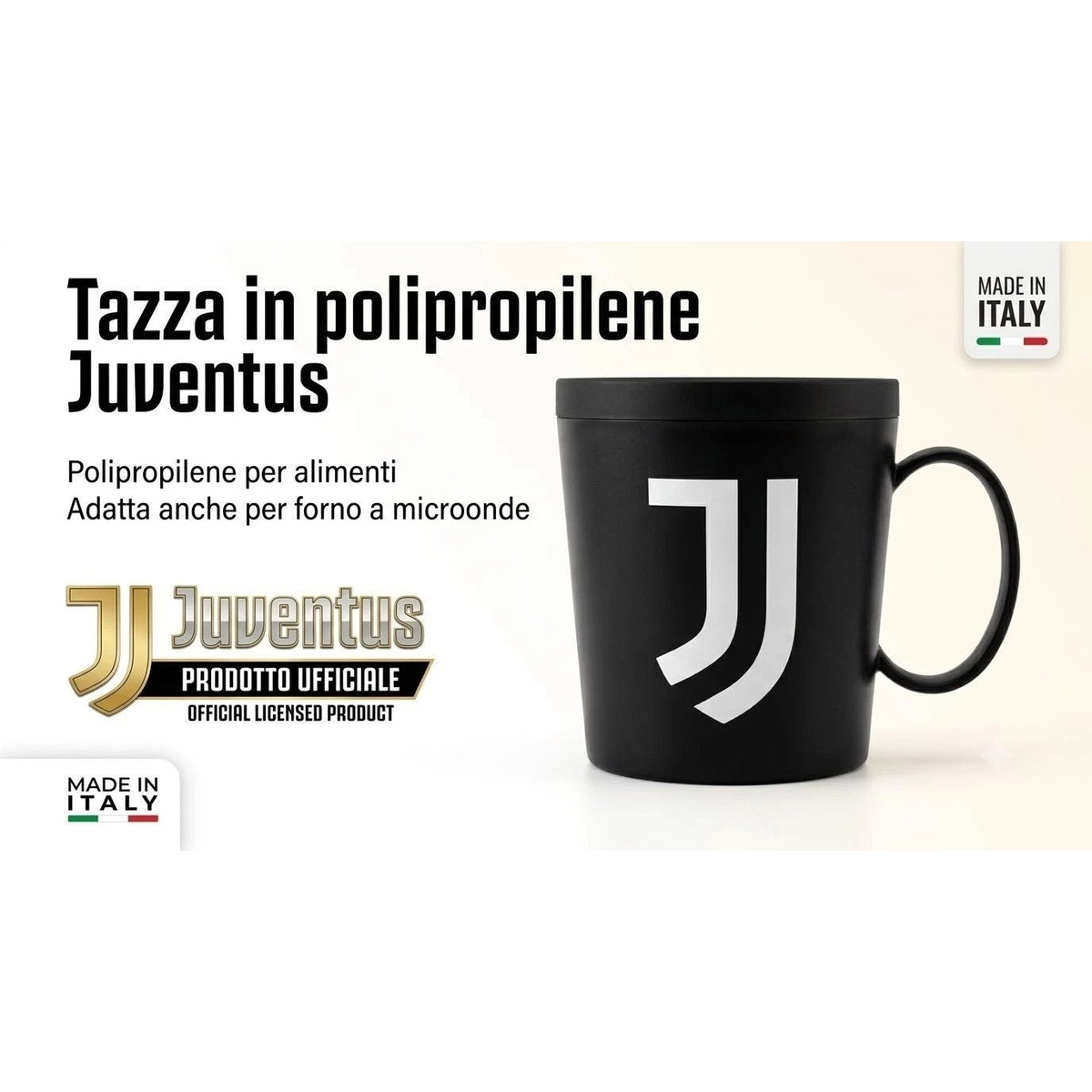 Tazza Ufficiale Bicchiere in plastica 360ml per Microonde con manico Tifoso Calcio colazione Made in Italy NERO
