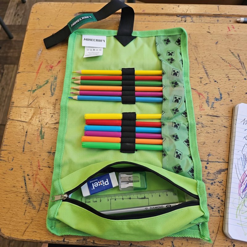 Portapenne Arrotolato Borsellino Scuola e Asilo Astuccio Staccabile con Zip per Elementari 21x7x4cm 4