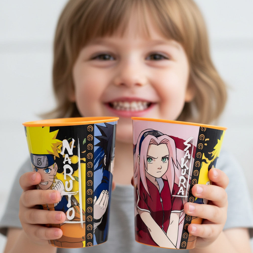 Set 2 Bicchieri per Bambini 260 ml in plastica Regalo per Ragazzi - Adatto per lavastoglie e microonde NARUTO