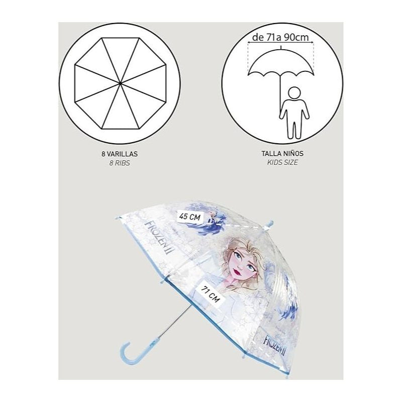 FROZEN - Ombrello da Pioggia Trasparente e Multicolore unisex a campana per bambini