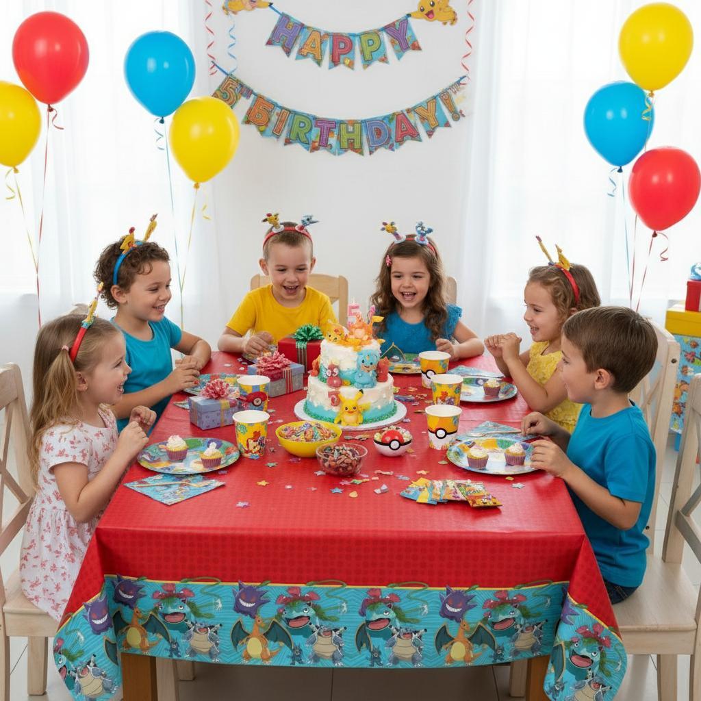POKEMON - Tovaglia decorazione per compleanno dei bambini e feste a tema, Rettangolare, 120 cm x 180 cm, lavabile