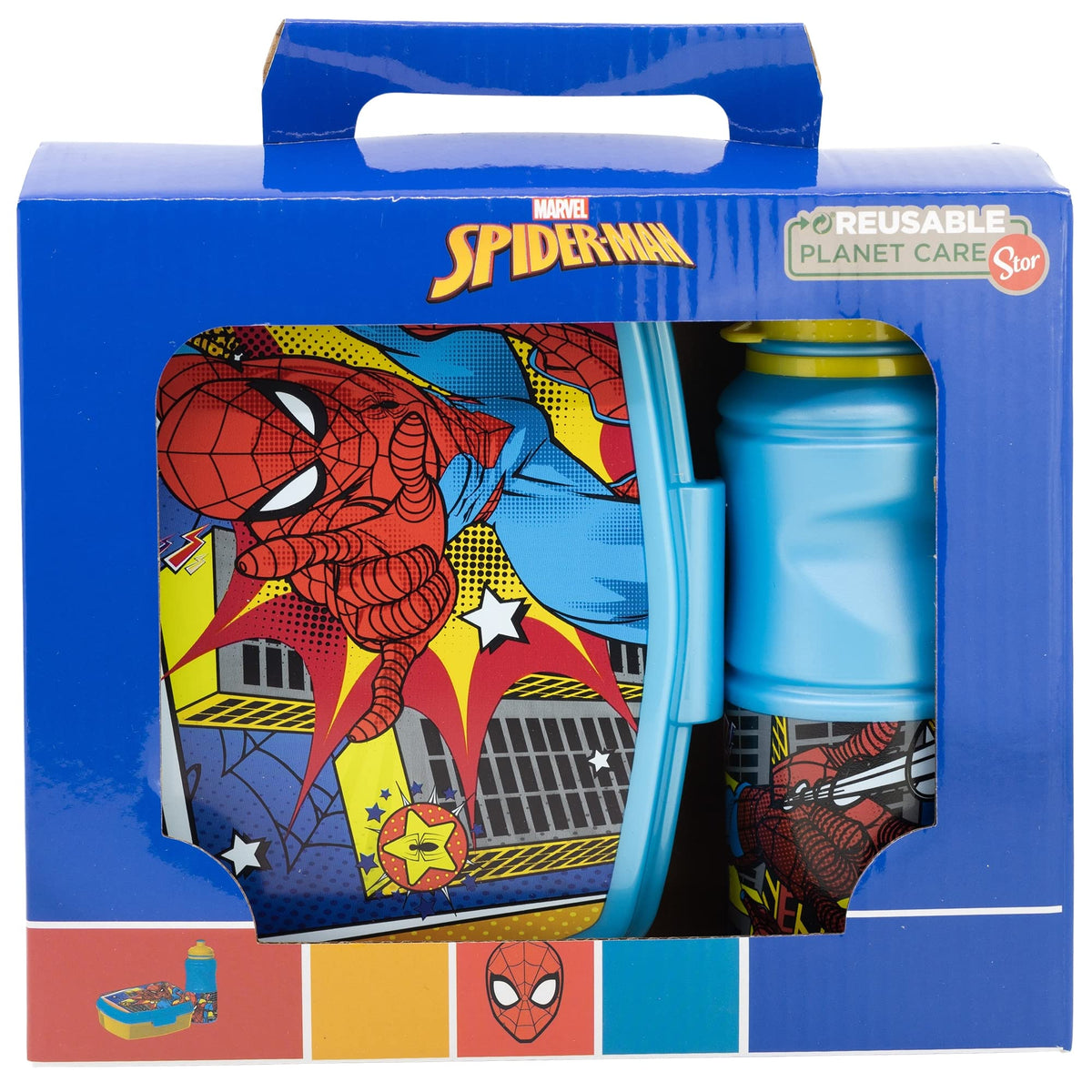 SET BACK TO SCHOOL COMPOSTO DA BOTTIGLIA DI PLASTICA DA 380 ML E CESTINO PER IL PRANZO CON POSATE. S
