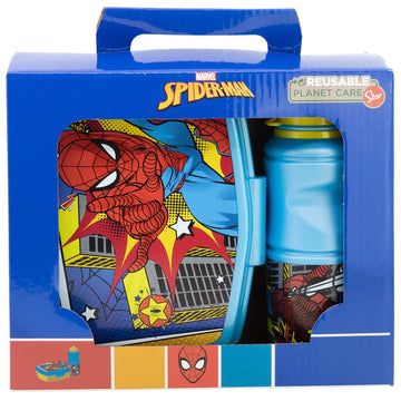 SET BACK TO SCHOOL COMPOSTO DA BOTTIGLIA DI PLASTICA DA 380 ML E CESTINO PER IL PRANZO CON POSATE. S