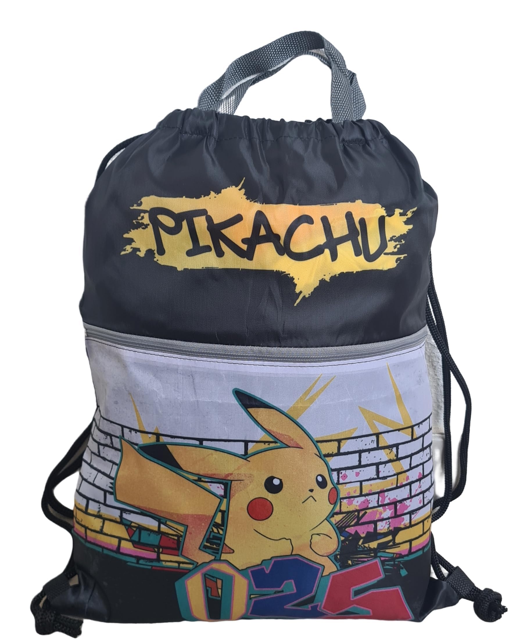 Sacca Sportiva con manici e tasca  Bambino, Borsa Coulisse Zaino  Asilo, Palestra, Piscina, Viaggio, Portascarpe ( POKEMON)