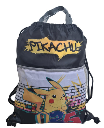 Sacca Sportiva con manici e tasca  Bambino, Borsa Coulisse Zaino  Asilo, Palestra, Piscina, Viaggio, Portascarpe ( POKEMON)