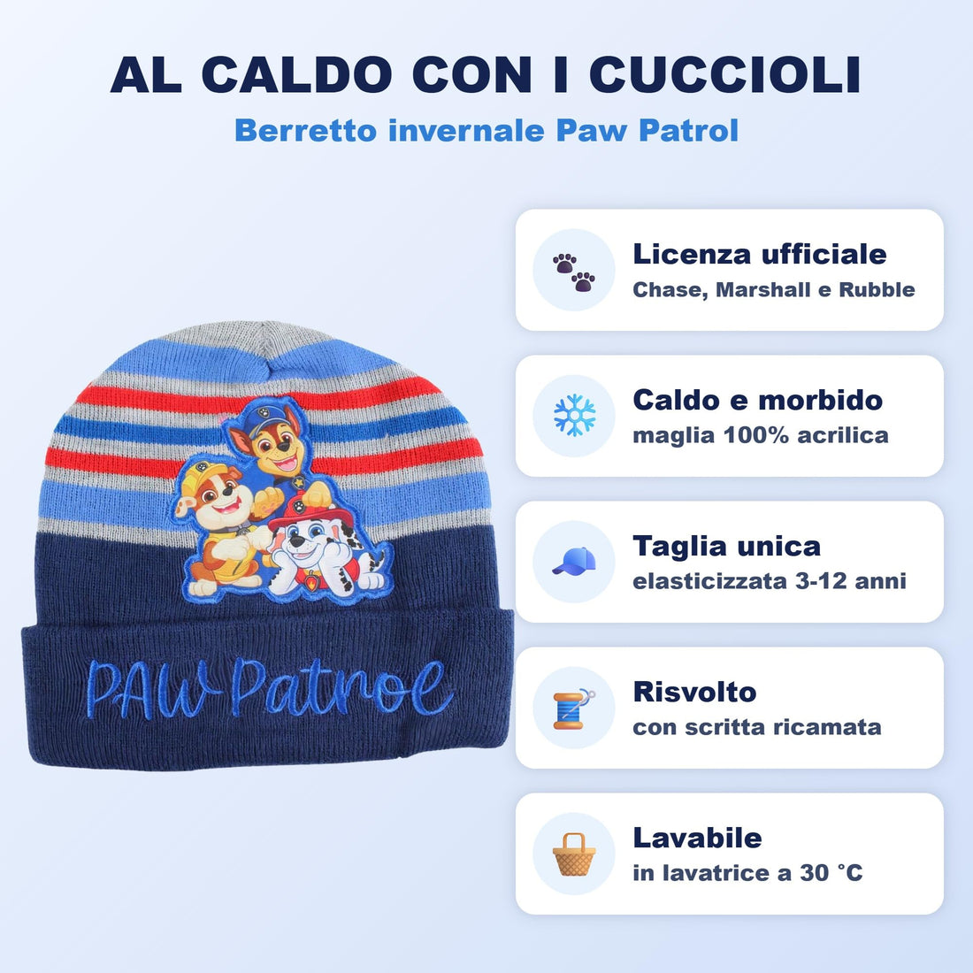 Cappello Invernale Paw Patrol Bambini Ragazzi Berretto Caldo Taglia Unica