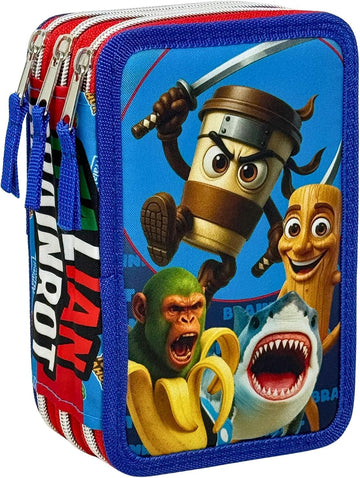 Portapenne Astuccio Triplo a scomparti Borsellino Scuola e Asilo per Bambini e Ragazzi 22x12cm BRAIN