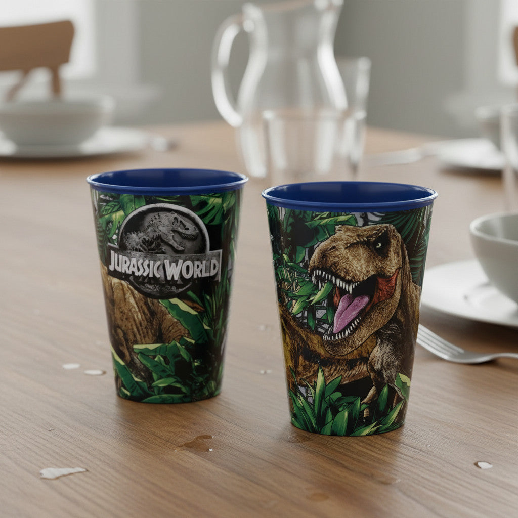 Set 2 Bicchieri  Bambini 260 ml in plastica Senza BPA Regalo  Ragazzi (Jurassic World Dinosauri)