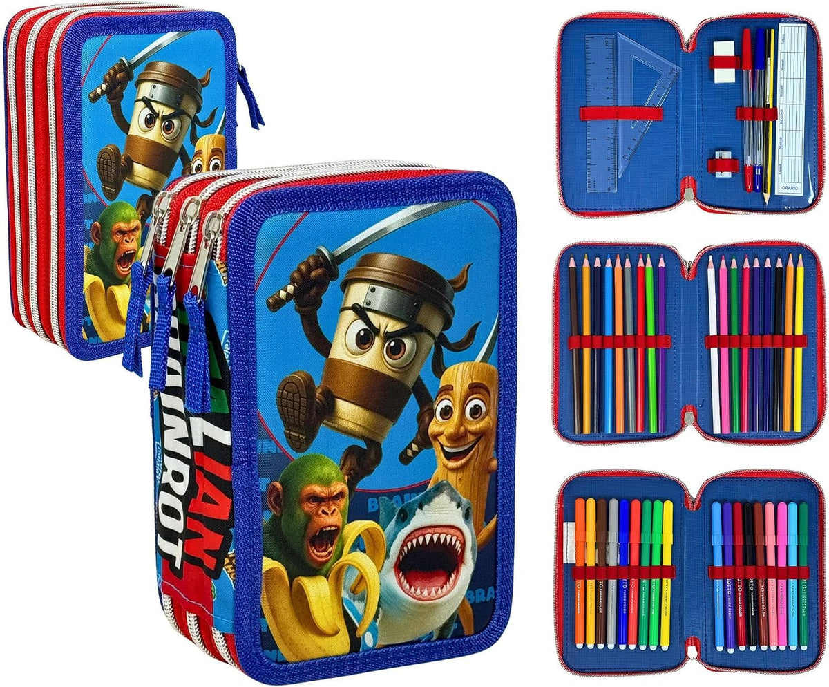 Portapenne Astuccio Triplo a scomparti Borsellino Scuola e Asilo per Bambini e Ragazzi 22x12cm BRAIN 6