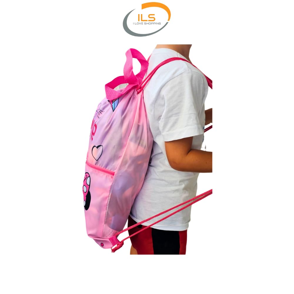 Sacca Sportiva con manici e tasca per Bambino, Borsa Coulisse Zaino per Asilo, Palestra, Piscina, Viaggio, Portascarpe ( MINNIE MOUSE)