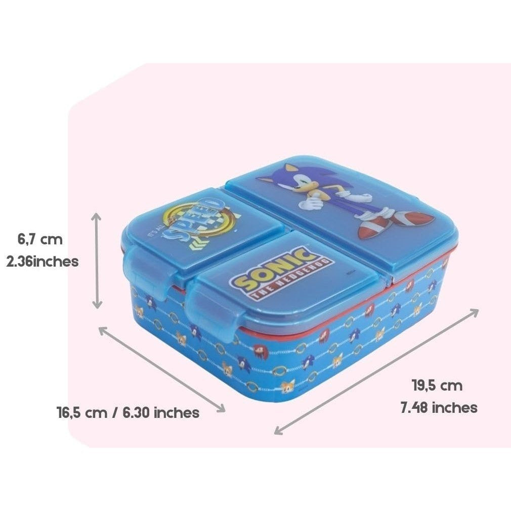 SONIC - Porta Merenda Scuola con 3 scomparti Portamerenda in Plastica Bambini Pranzo Launch Box - BPA Free