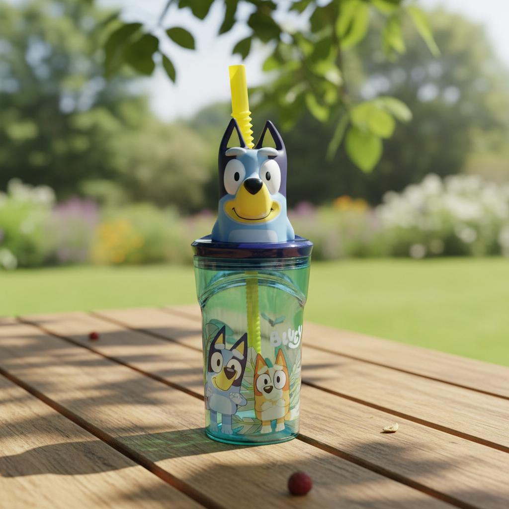 Bicchiere 360ml con Cannuccia e Personaggio 3D Borraccia per Bambini e Ragazzi