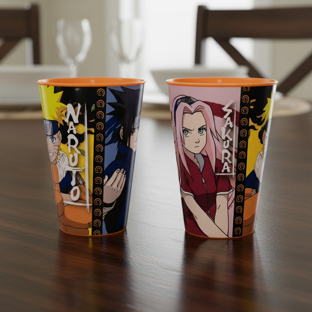 Set 2 Bicchieri per Bambini 260 ml in plastica Regalo per Ragazzi - Adatto per lavastoglie e microonde NARUTO