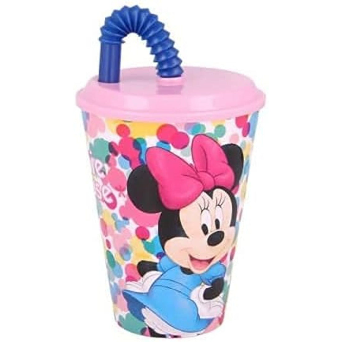 Bicchiere Sport con Cannuccia e Coperchio 430 ml Bambini in Plastica Senza BPA (Minnie Mouse Topolina)