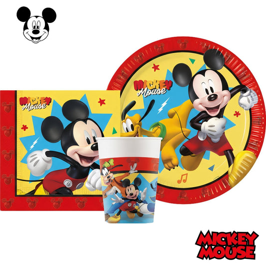 Kit Festa 8 Persone Set Tavola Addobbi Party Compleanno con 8 Piatti, 8 Bicchieri e tovaglioli - TOPOLINO