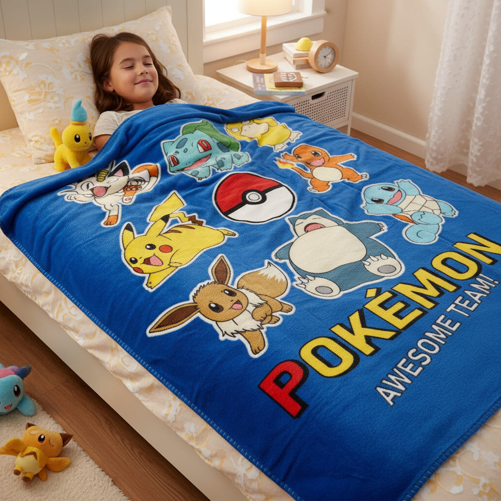 POKEMON - Coperta Ufficiale Plaid Morbida e Calda 100x140cm per Bambini Pile con stampa Idea Regalo