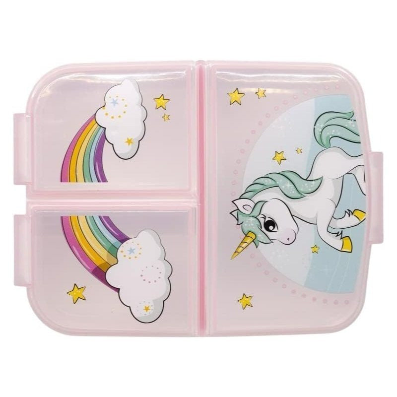 Porta Merenda Scuola con 3 scomparti Portamerenda in Plastica Bambini Pranzo Launch Box - BPA Free (Unicorno)