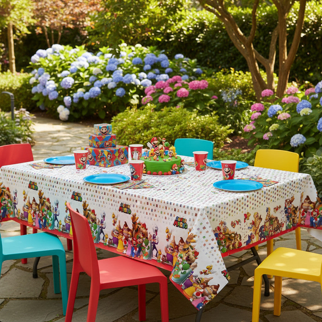 Tovaglia decorazione per compleanno dei bambini e feste a tema, Rettangolare, 120 cm x 180 cm, lavabile MARIO