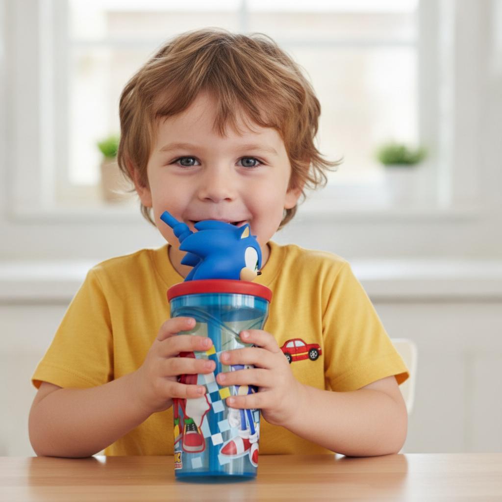 Bicchiere 360ml con Cannuccia e Personaggio 3D Borraccia per Bambini e Ragazzi