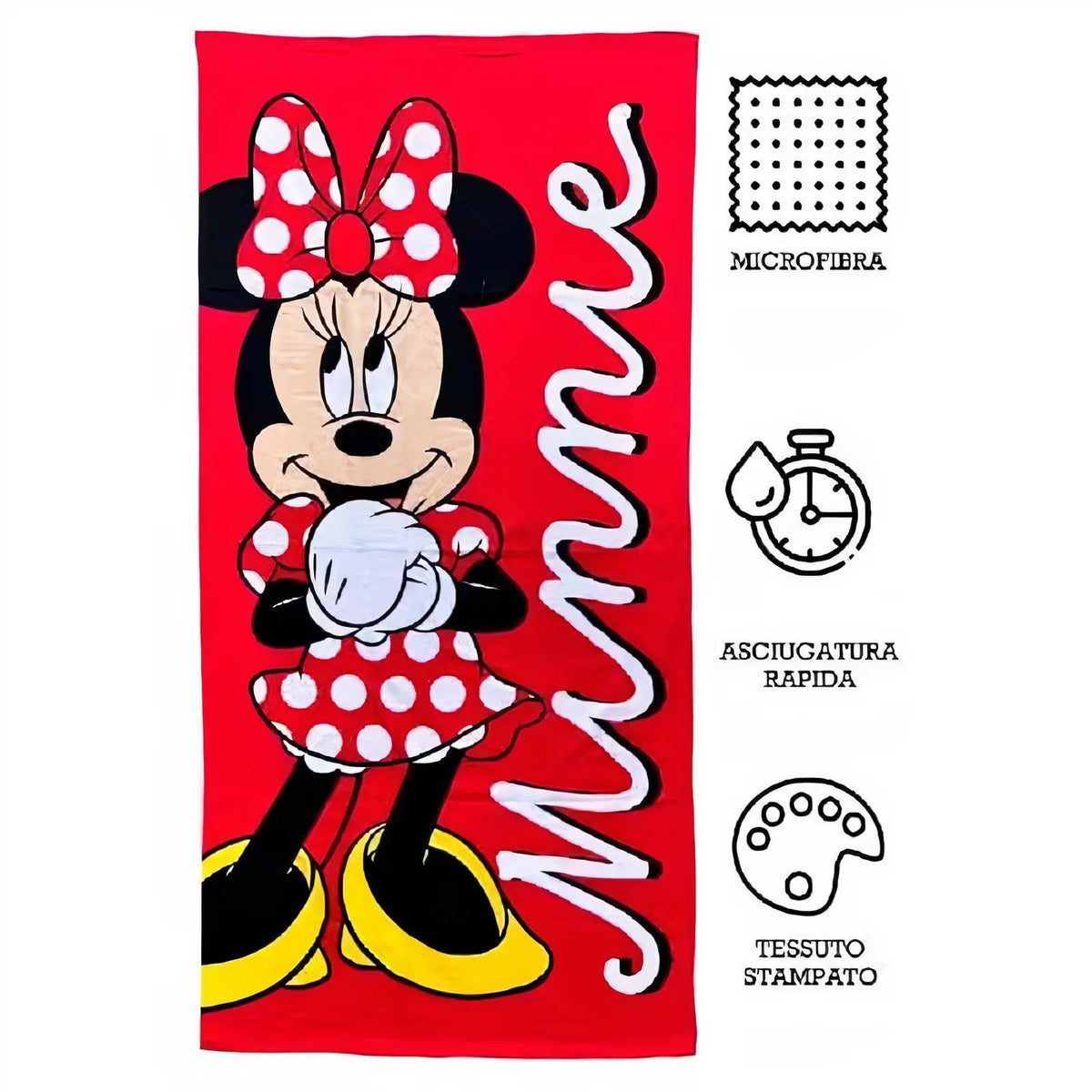 Telo Mare Asciugamano da spiaggia e piscina in microfibra CM. 140X70 asciugatura rapida, ultra morbido ( Minnie Mouse Re