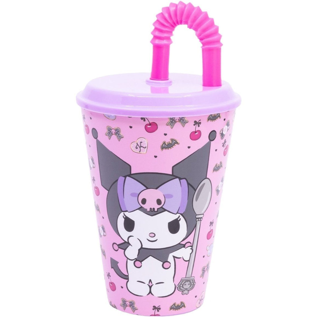 KUROMI - Bicchiere ufficiale Per Bambini Con Cannuccia e coperchio Riutilizzabile - 430 ml