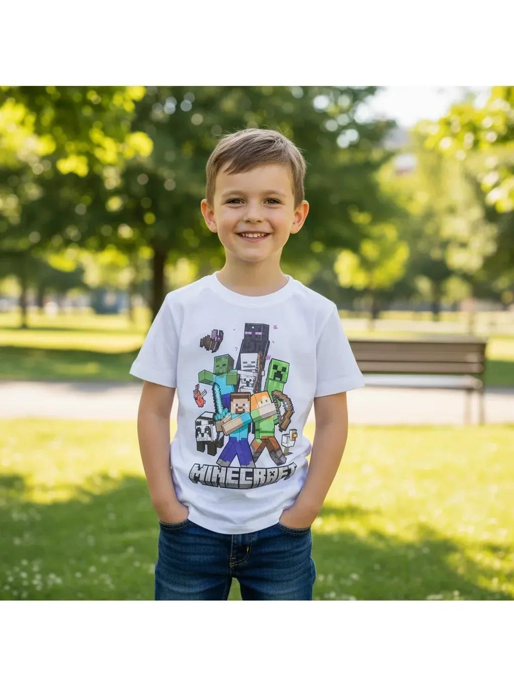 MINECRAFT - Maglietta Ufficiale 100% Cotone per Bambini T-Shirt Abbigliamento Maglia Ragazzi