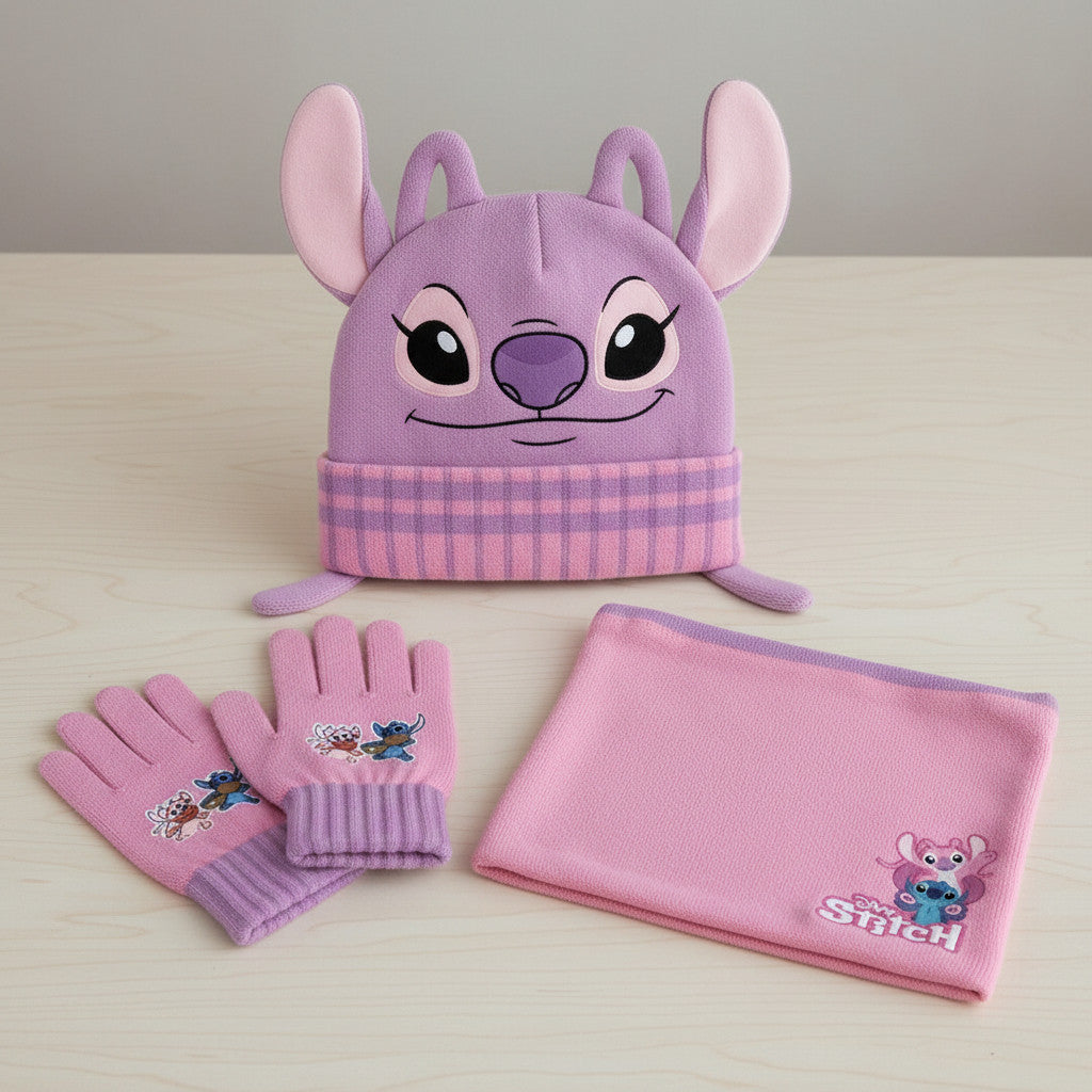 Set 3 Pezzi Stitch Cappello Scaldacollo Guanti Bambini Taglia Unica 7