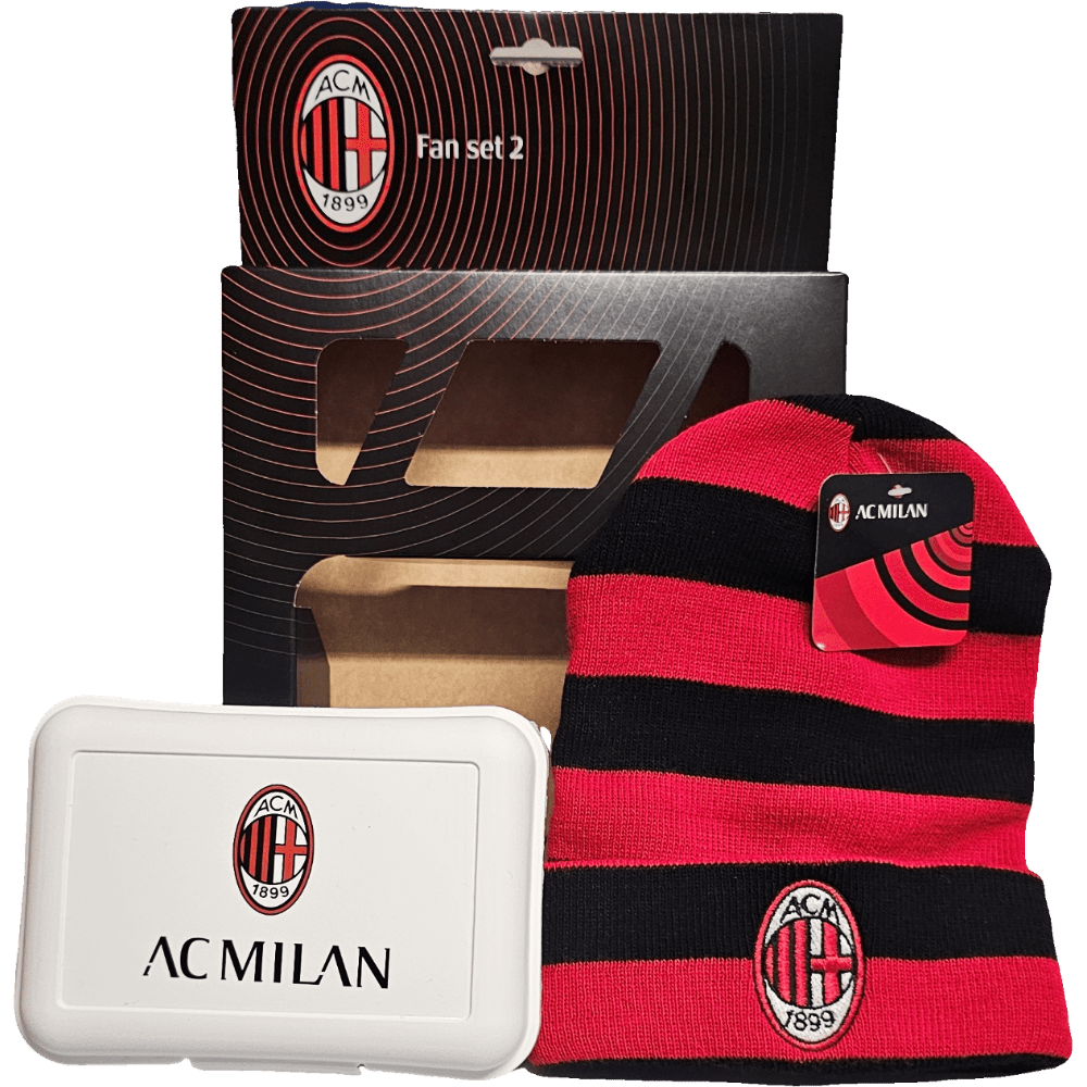 Set Regalo Cappello + Porta Merenda in confezione regalo Tifoso Senza BPA Berretto e Portamerenda per Ragazzi Prodotto Ufficiale (MILAN)