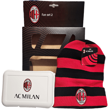 Set Regalo Cappello + Porta Merenda in confezione regalo Tifoso Senza BPA Berretto e Portamerenda per Ragazzi Prodotto Ufficiale (MILAN)
